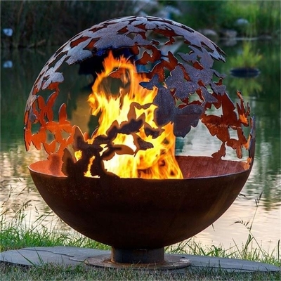 fuoco a forma di palla Pit For Patio Heater di 80cm Dia Butterfly Theme Corten Steel