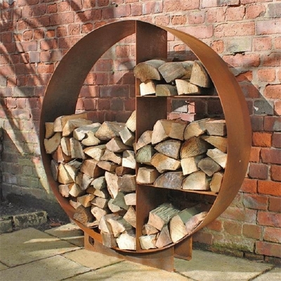 Supporto rotondo della legna da ardere dello scaffale di Rusty Circle Corten Steel Firewood più grande