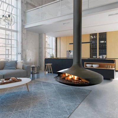 Il soffitto nero moderno decorativo dell'interno ha montato il camino d'attaccatura sospeso